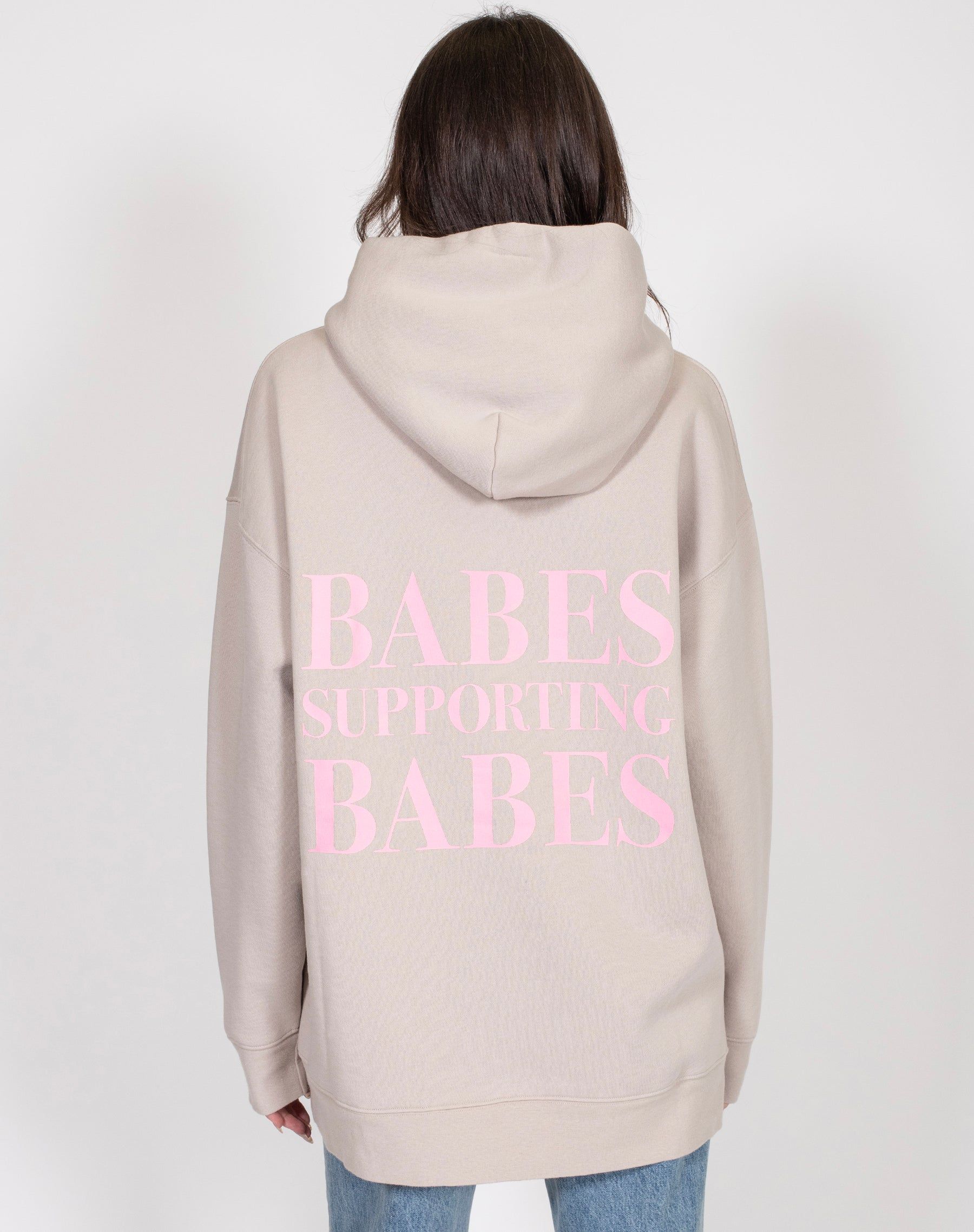 The "BABES SUPPORTING BABES" Big Sister Hoodie | Oyster & Bubble Gum sold by Brunette The Label