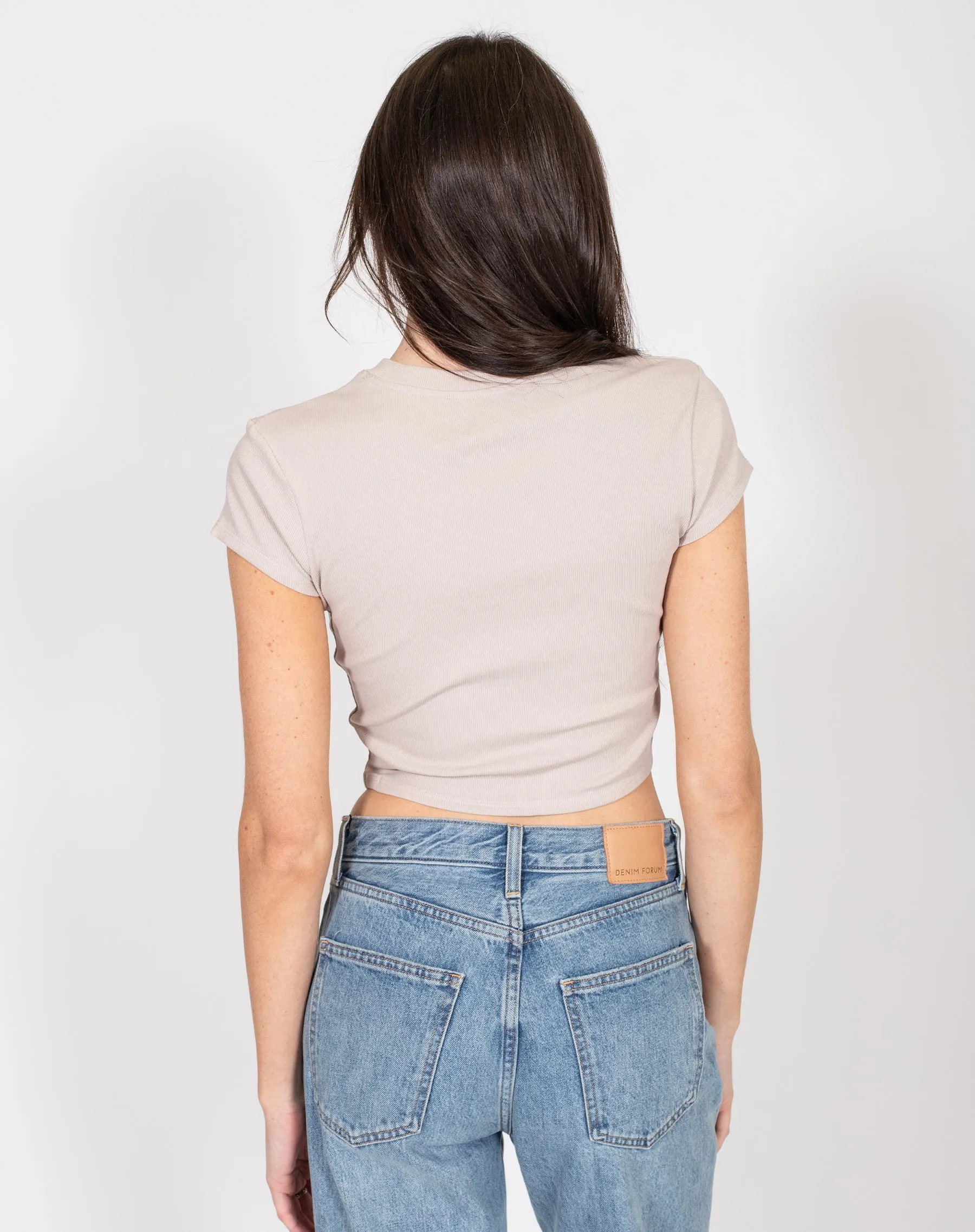 The Cropped Ribbed Tee | Oyster sold by Brunette The Label product image thumbnail 3