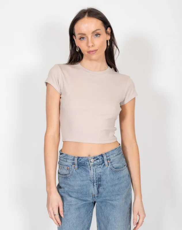 The Cropped Ribbed Tee | Oyster sold by Brunette The Label