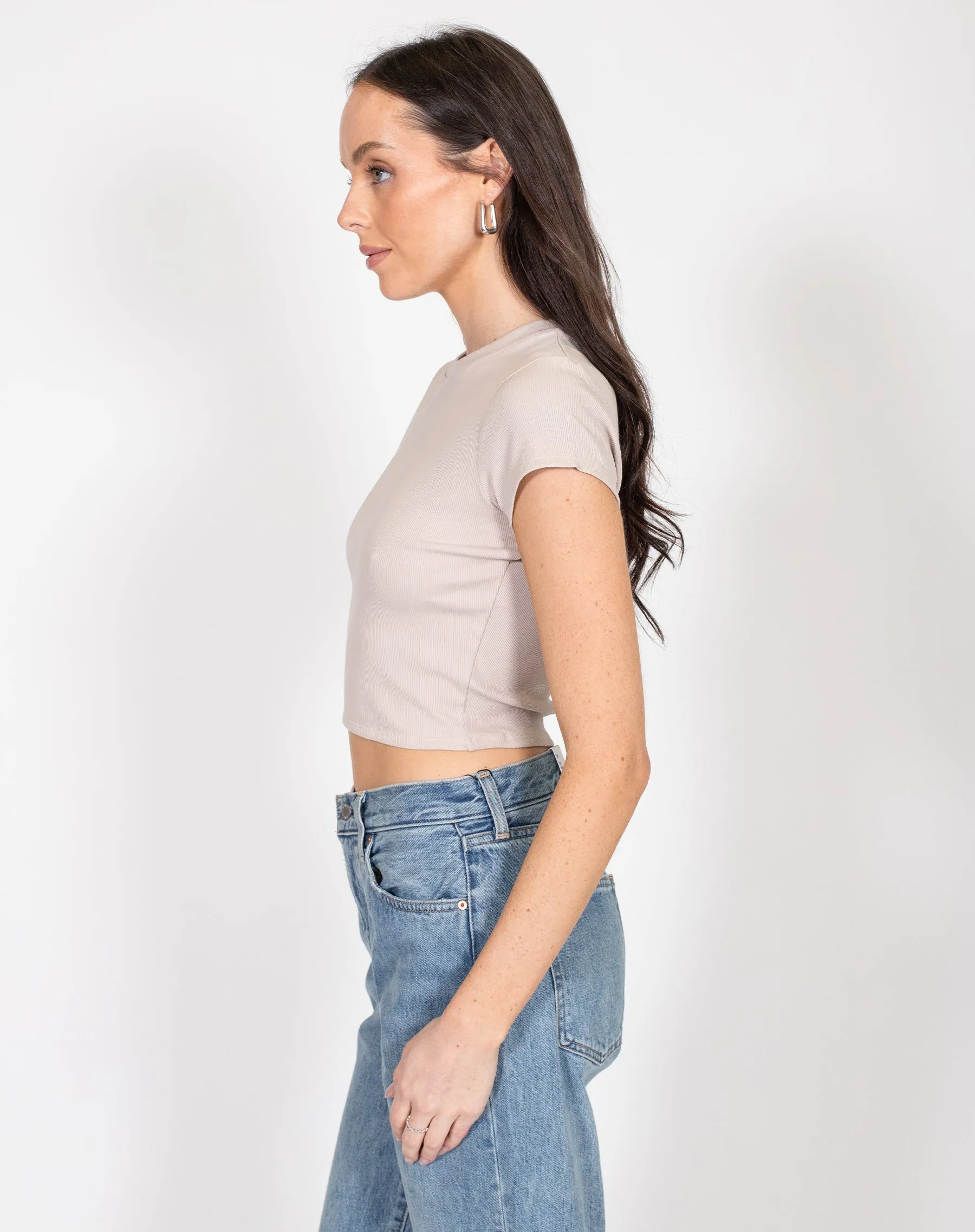 The Cropped Ribbed Tee | Oyster sold by Brunette The Label product image thumbnail 2