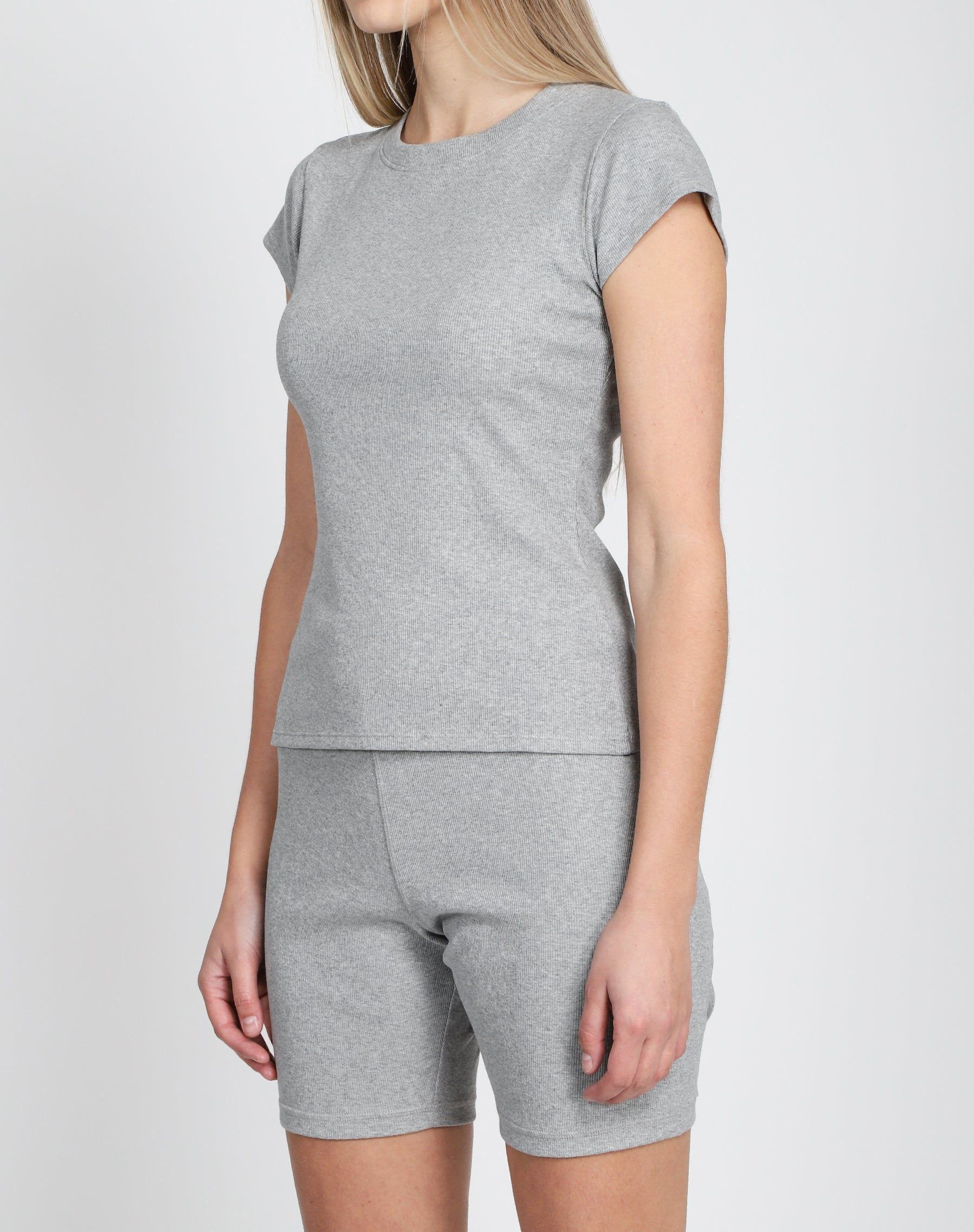 Ribbed Fitted Tee in Classic Grey | Holt Renfrew Pop Up sold by Brunette The Label product image thumbnail 2