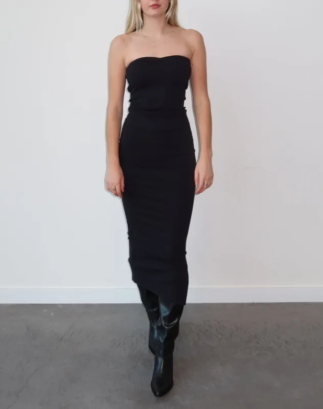 The Ribbed Strapless Maxi Dress | Black sold by Brunette The Label