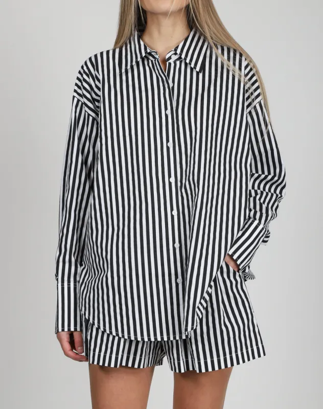 Striped Button Up Shirt | True Black sold by Brunette The Label