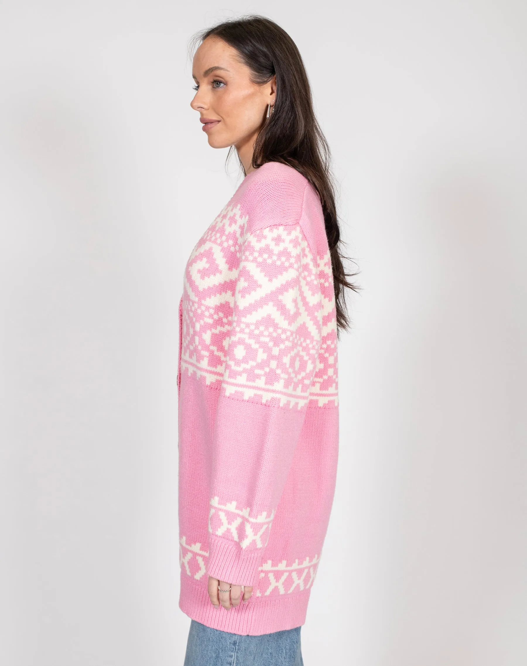 Fair Isle Knit Cardigan | Bubble Gum sold by Brunette The Label product image thumbnail 2