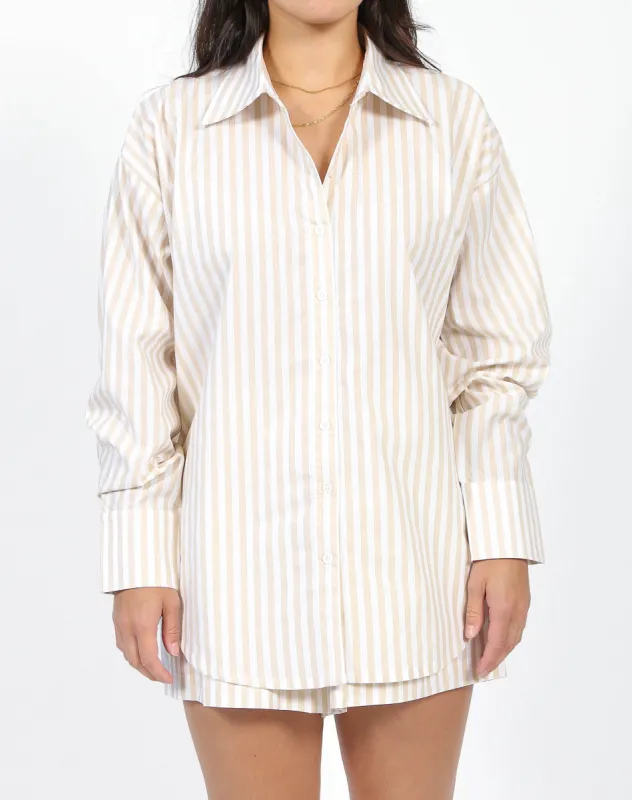 Striped Button Up Shirt | Almond Milk sold by Brunette The Label