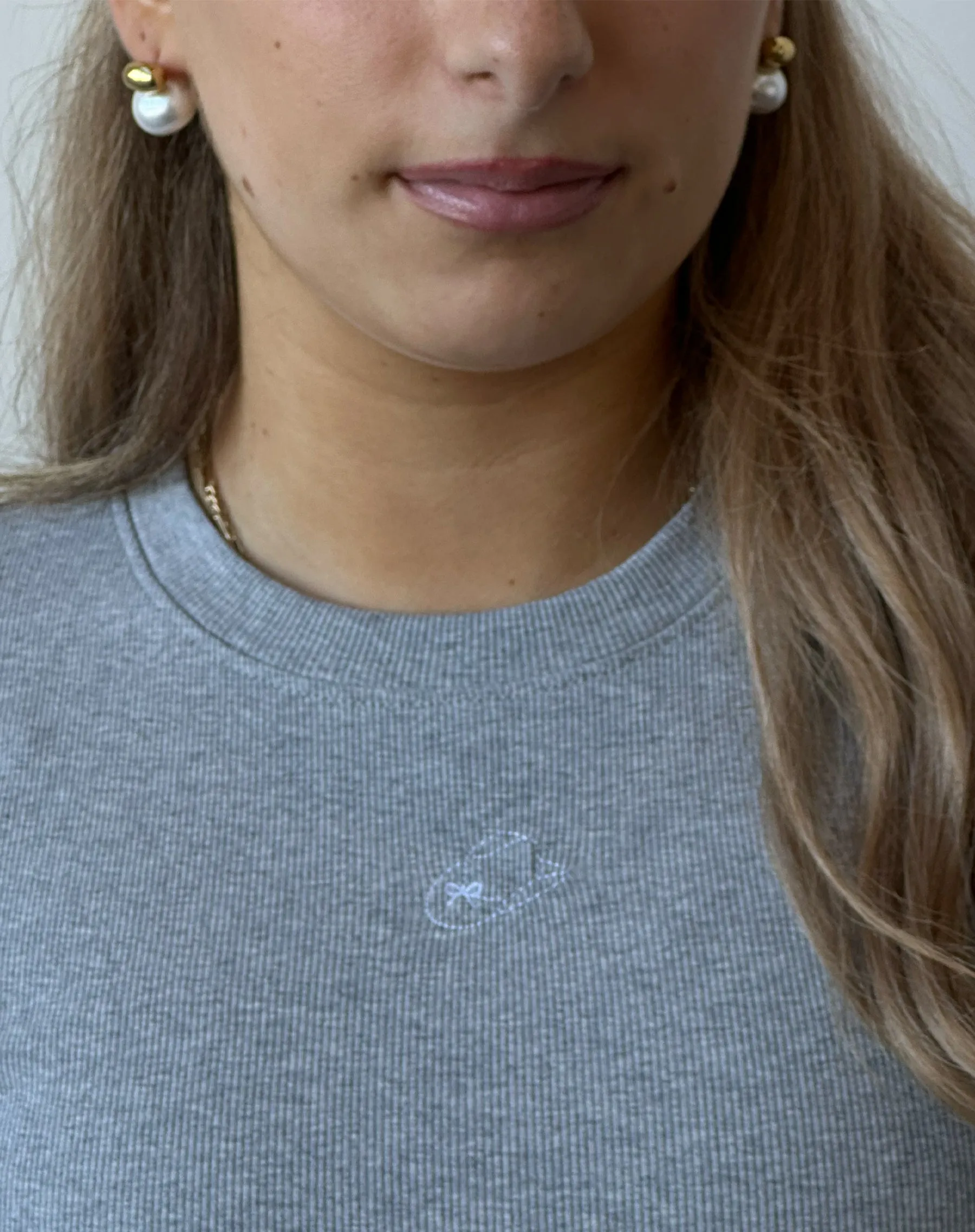 The Embroidered Cowgirl Hat Ribbed Cropped Tee | Classic Grey sold by Brunette The Label product image thumbnail 2