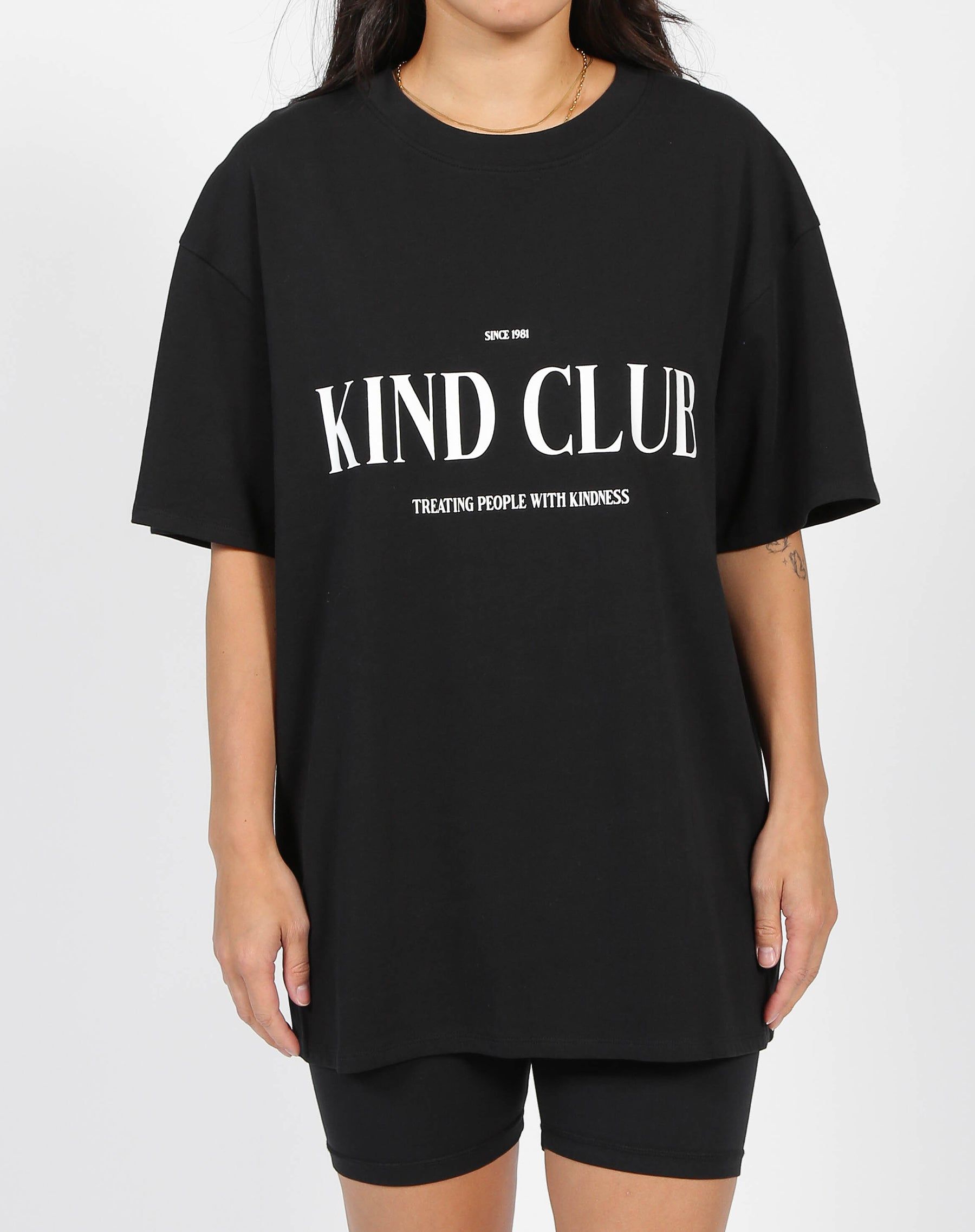 The "KIND CLUB" Oversized Boxy Tee | Black sold by Brunette The Label
