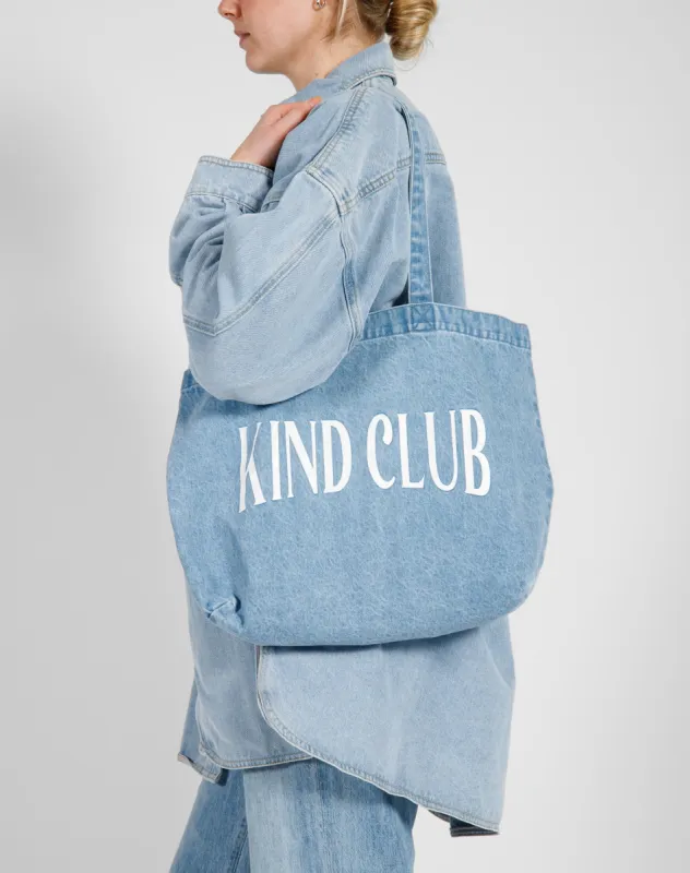 The "KIND CLUB" Tote Bag | Light Denim sold by Brunette The Label
