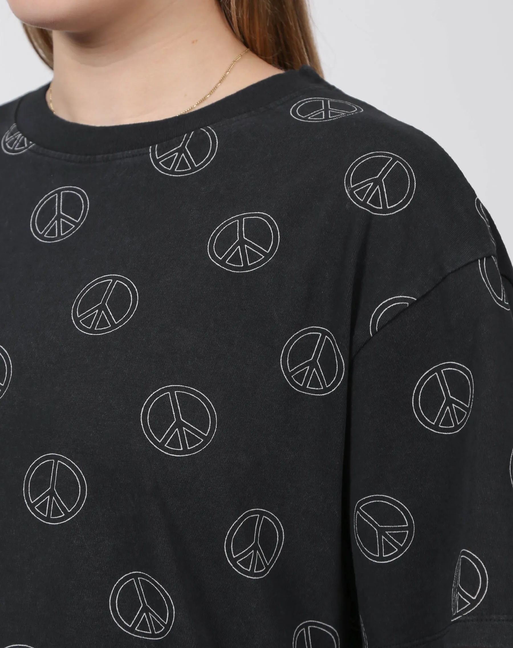The "PEACE SIGN" Oversized Boxy Crew Neck Tee | Washed Black sold by Brunette The Label product image thumbnail 3