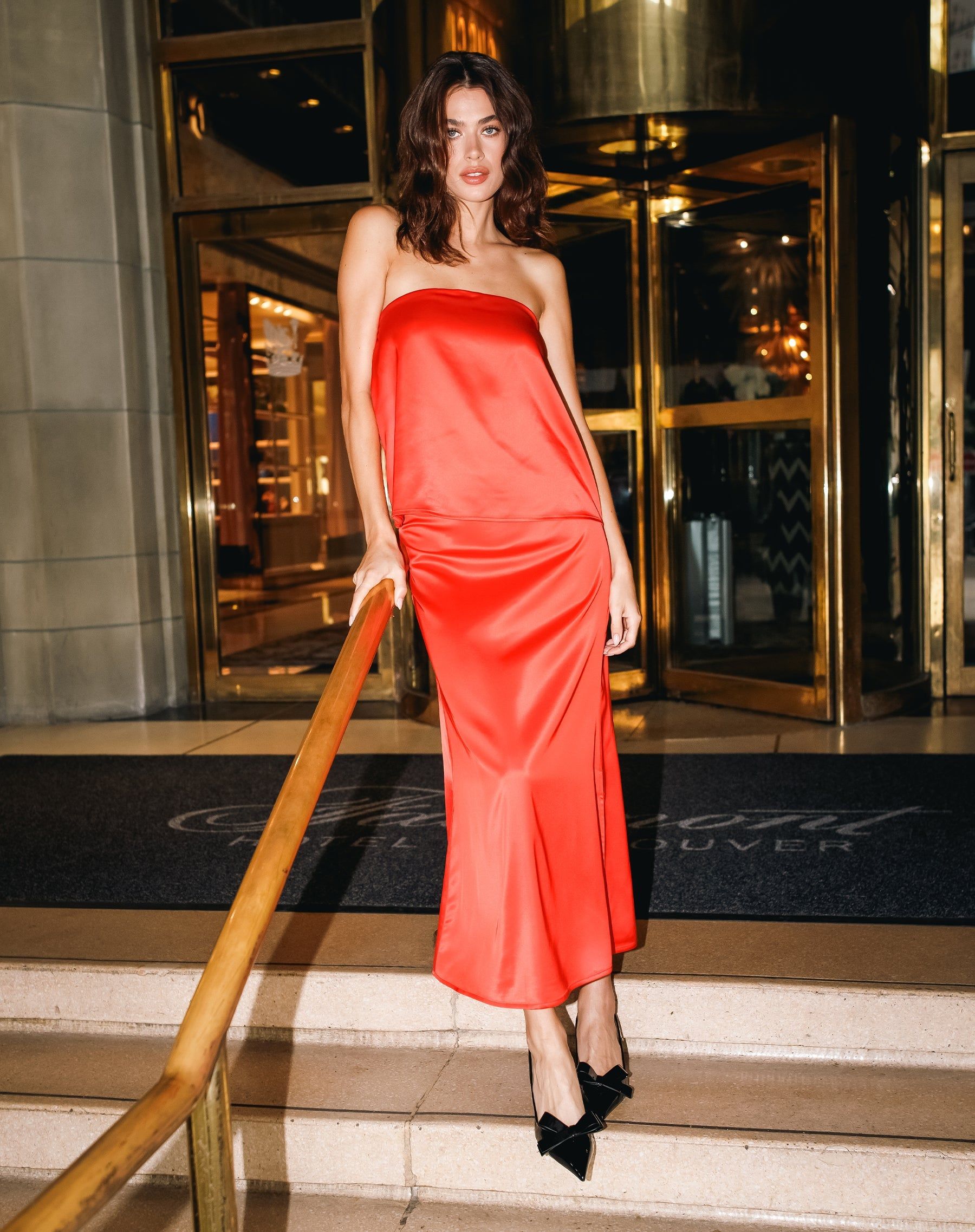 Satin Maxi Skirt in Crimson | Holt Renfrew Pop Up sold by Brunette The Label product image thumbnail 4