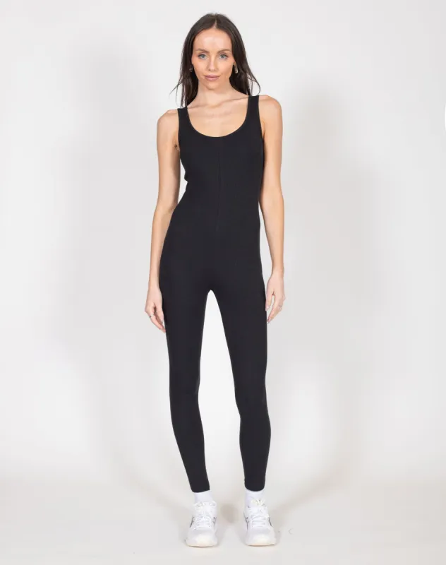 Ribbed Scoop Neck Jumpsuit | Black sold by Brunette The Label
