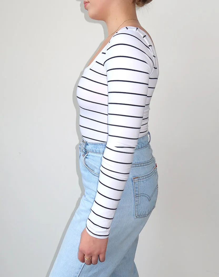 Long Sleeve Square Neck Bodysuit | Black Stripe sold by Brunette The Label product image thumbnail 2