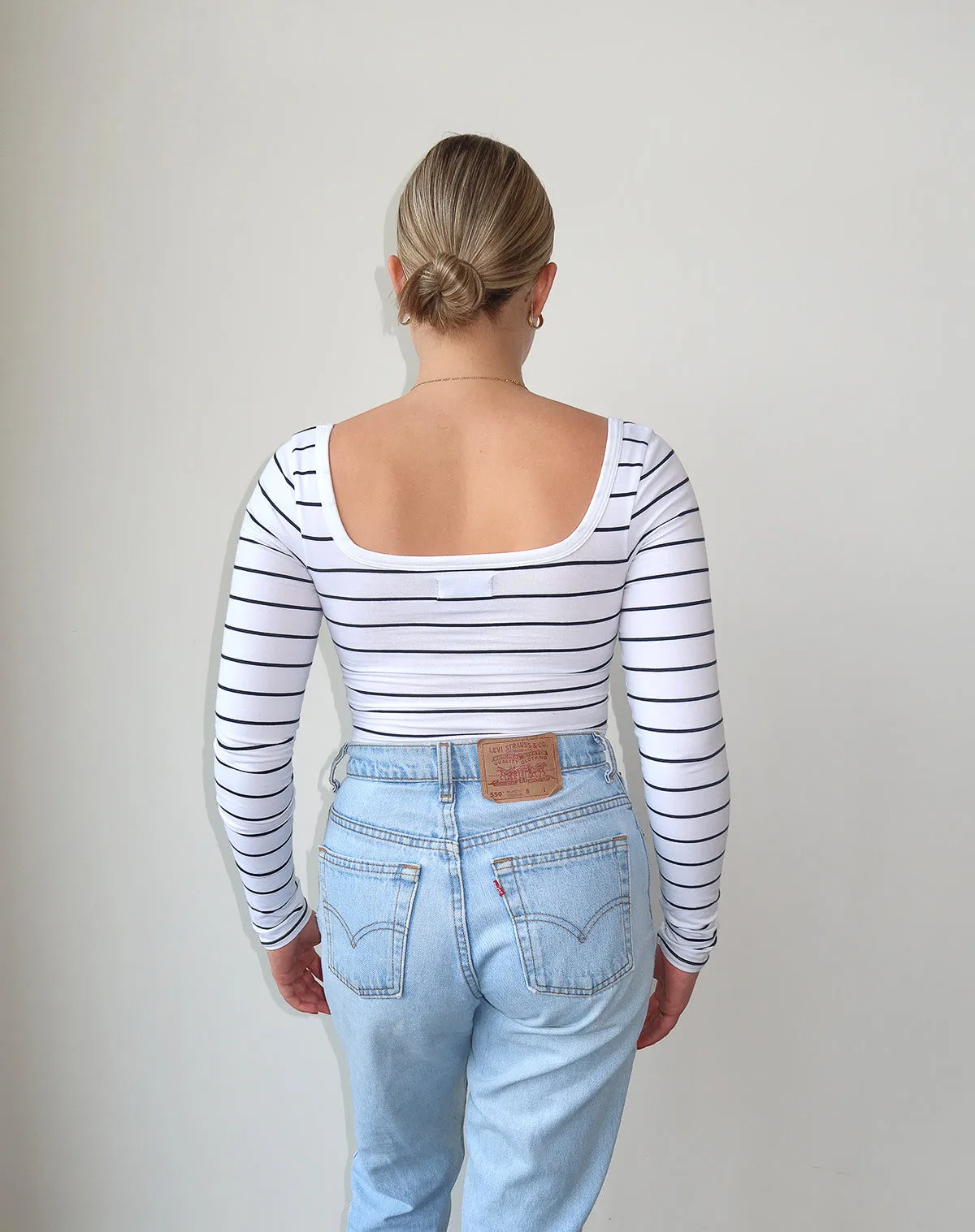 Long Sleeve Square Neck Bodysuit | Black Stripe sold by Brunette The Label product image thumbnail 3