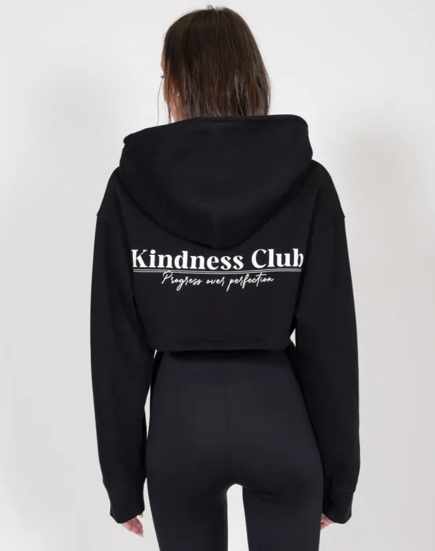 The "KINDNESS CLUB" Super Crop Hoodie | Black sold by Brunette The Label