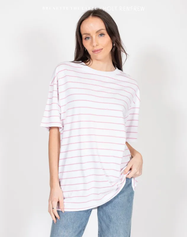 Oversized Boxy Crew Neck Tee in Bubble Gum Stripe | Holt Renfrew Pop Up sold by Brunette The Label