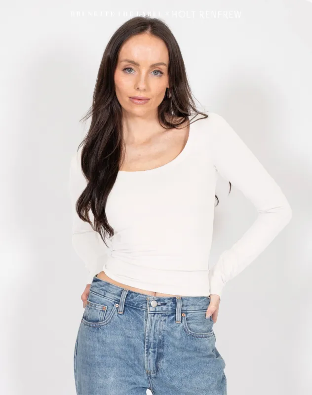 Scoop Neck Long Sleeve Tee in White | Holt Renfrew Pop Up sold by Brunette The Label