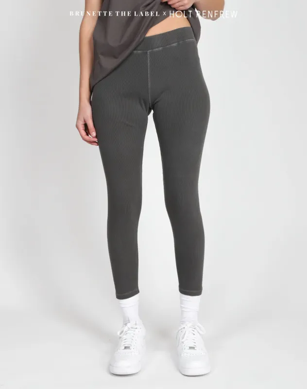 Ribbed Leggings in Washed Grey | Holt Renfrew Pop Up sold by Brunette The Label