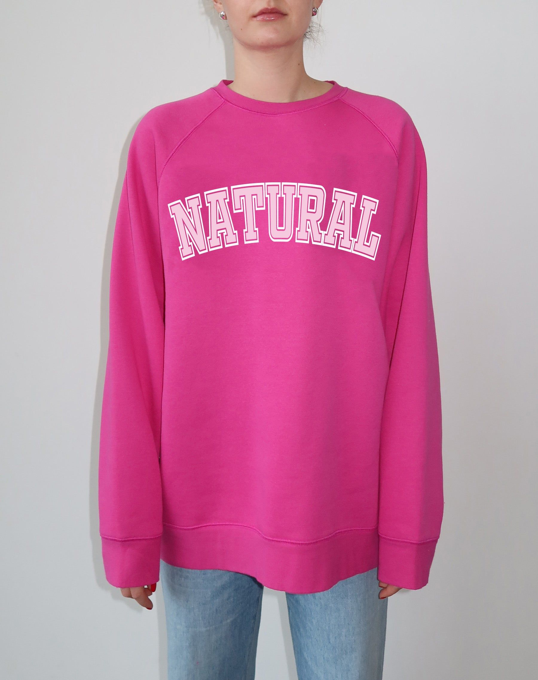 The "NATURAL" Not Your Boyfriend's Varsity Crew Neck Sweatshirt | Fuchsia & Baby Pink sold by Brunette The Label