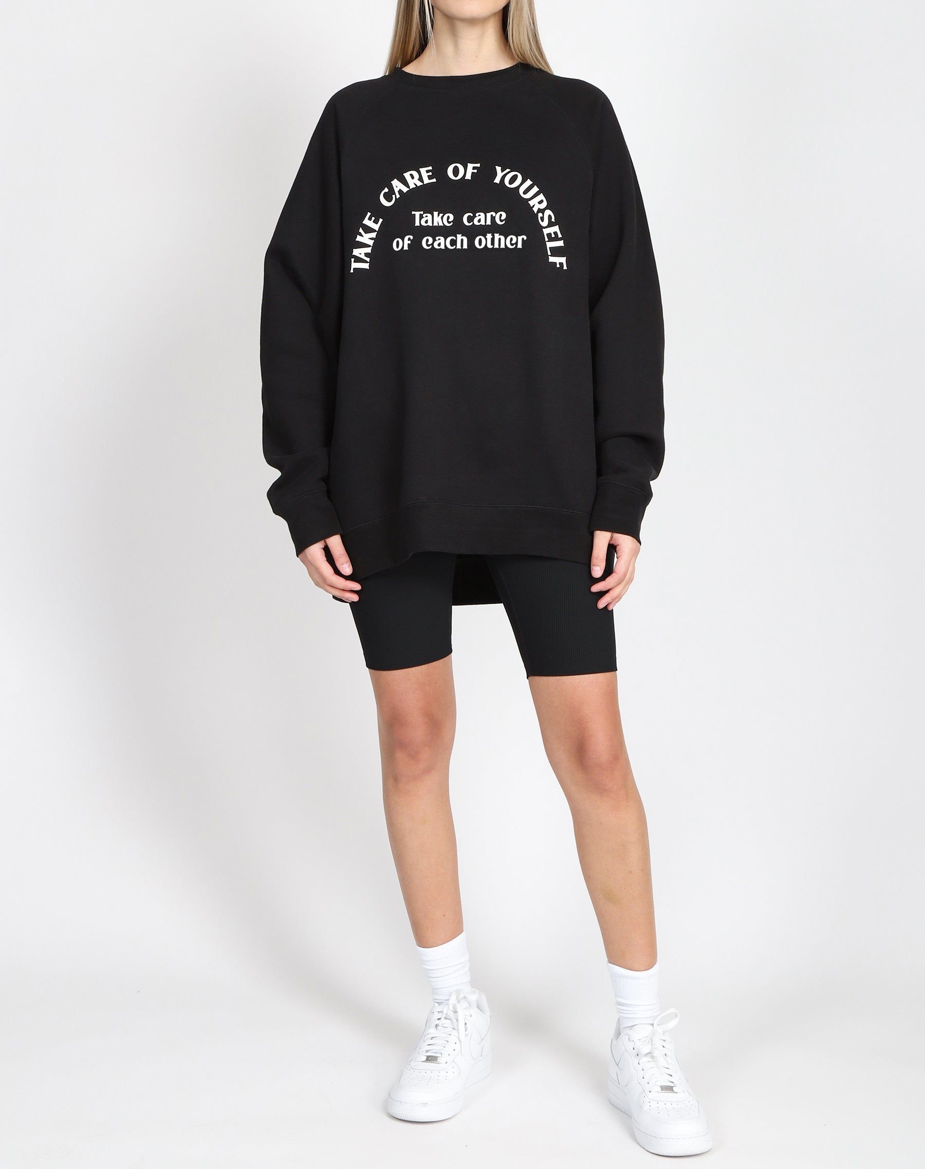 The "TAKE CARE" Not Your Boyfriend's Crew Neck Sweatshirt | True Black sold by Brunette The Label product image thumbnail 3