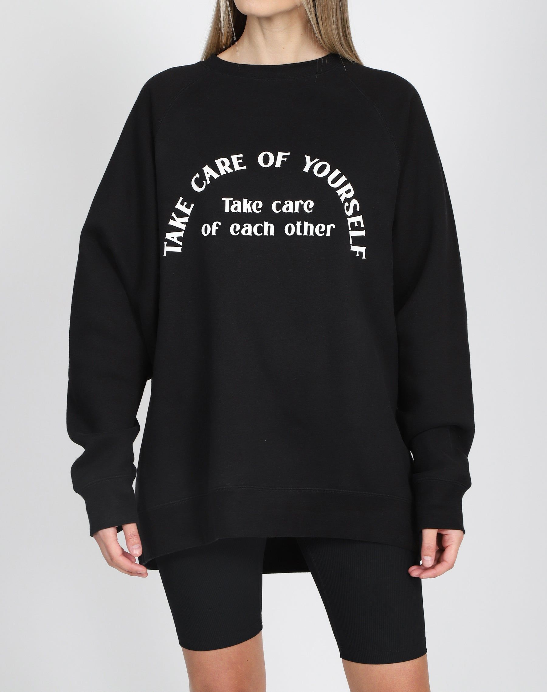 The "TAKE CARE" Not Your Boyfriend's Crew Neck Sweatshirt | True Black sold by Brunette The Label