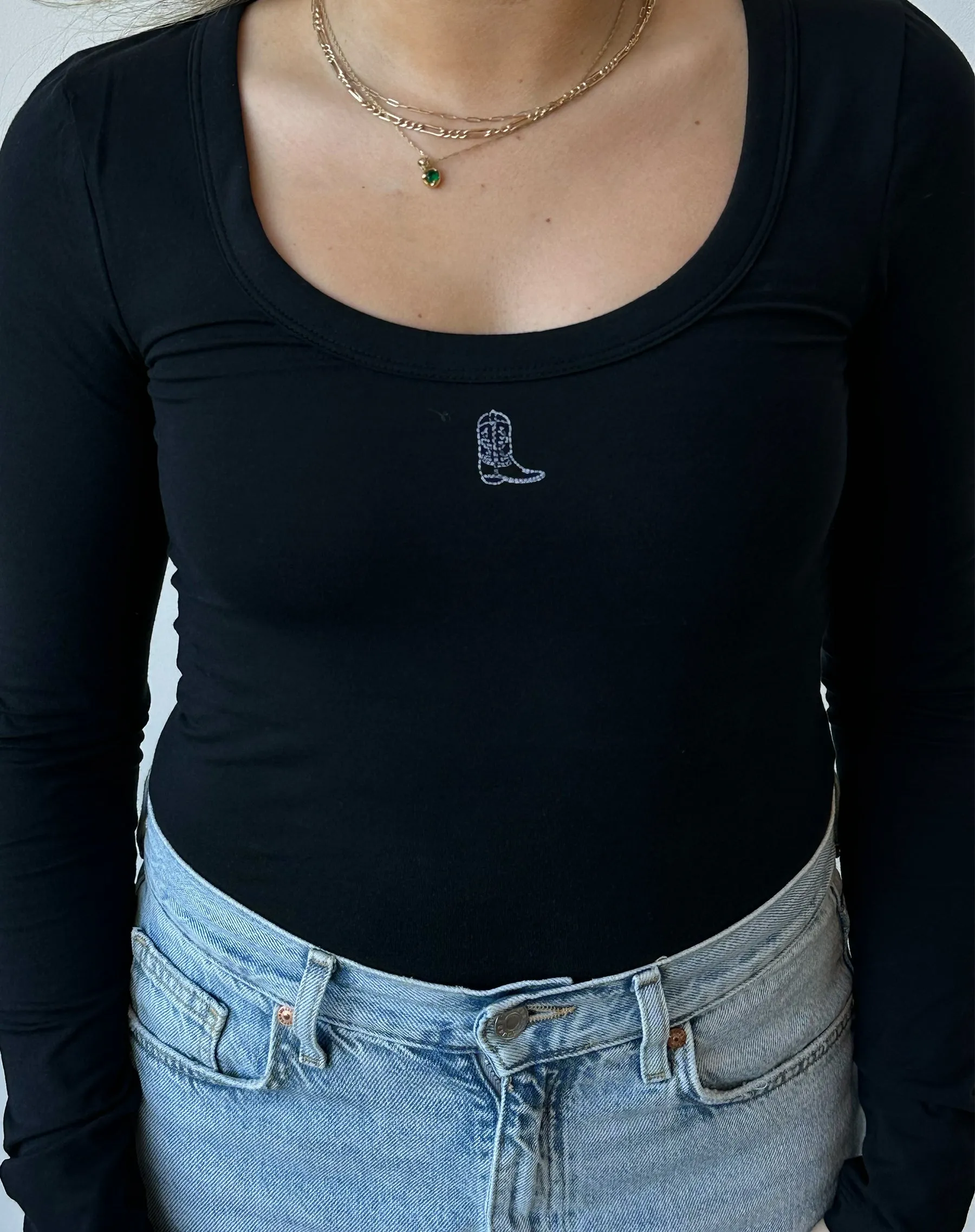 The Embroidered Cowgirl Boot Long Sleeve Tee | Black sold by Brunette The Label product image thumbnail 3
