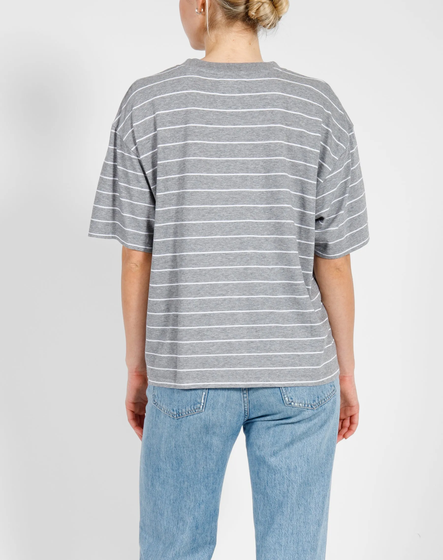 The Boxy Crew Neck Tee | Heather Grey & White Stripe sold by Brunette The Label product image thumbnail 3