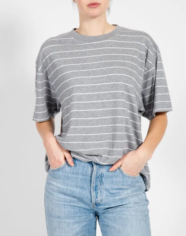 The Boxy Crew Neck Tee | Heather Grey & White Stripe sold by Brunette The Label