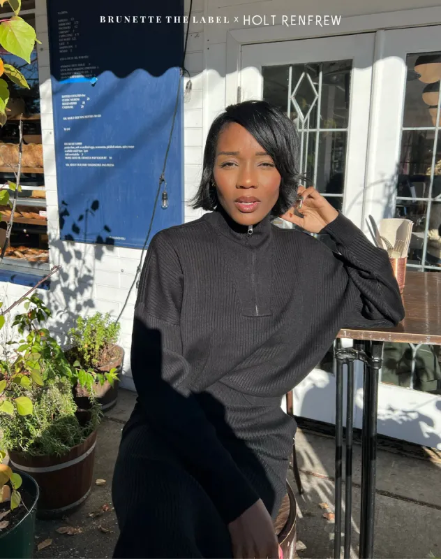 Ribbed Knit Half-Zip Sweater in Black | Holt Renfrew Pop Up sold by Brunette The Label