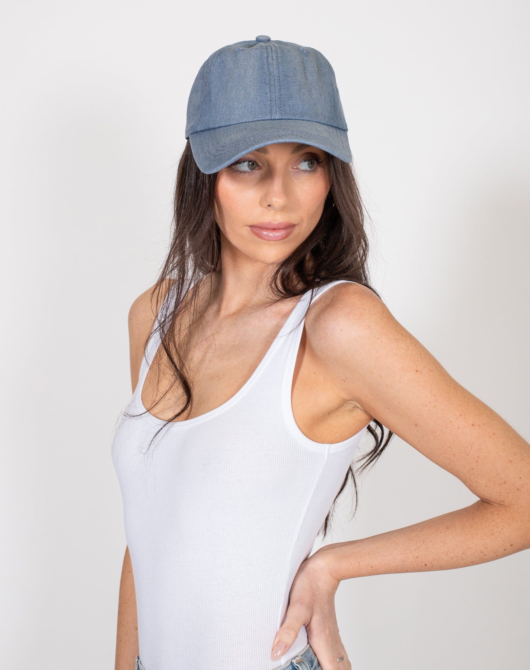 Denim Cap | Light Denim sold by Brunette The Label