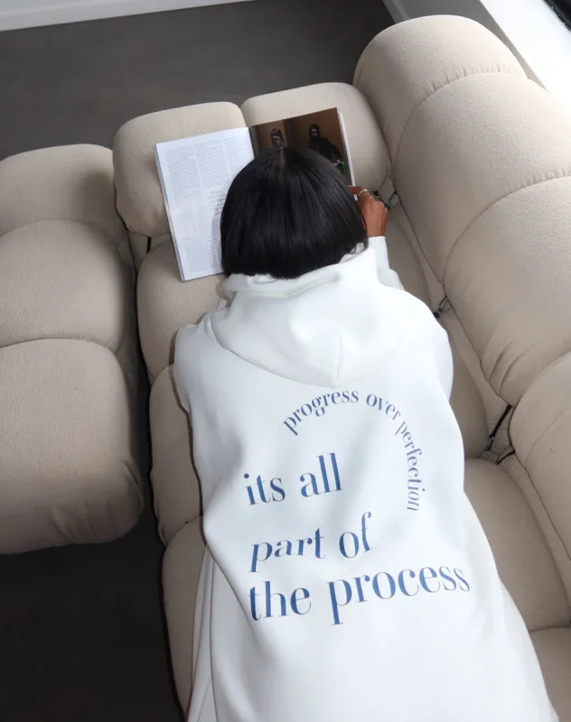 The "PROGRESS OVER PERFECTION" Big Sister Hoodie | Coconut Cream sold by Brunette The Label