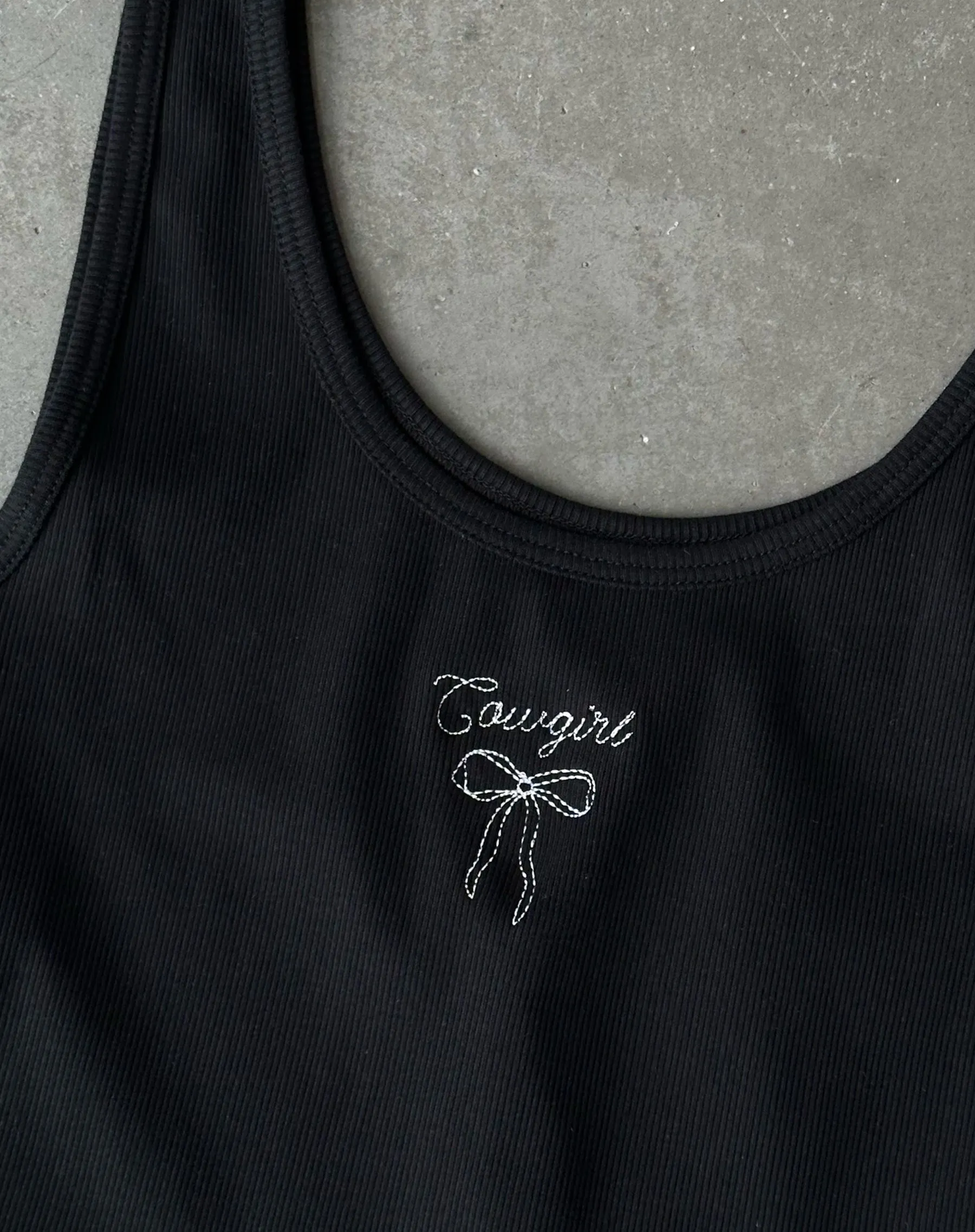 The Embroidered Cowgirl Ribbed Tank | Black sold by Brunette The Label product image thumbnail 2