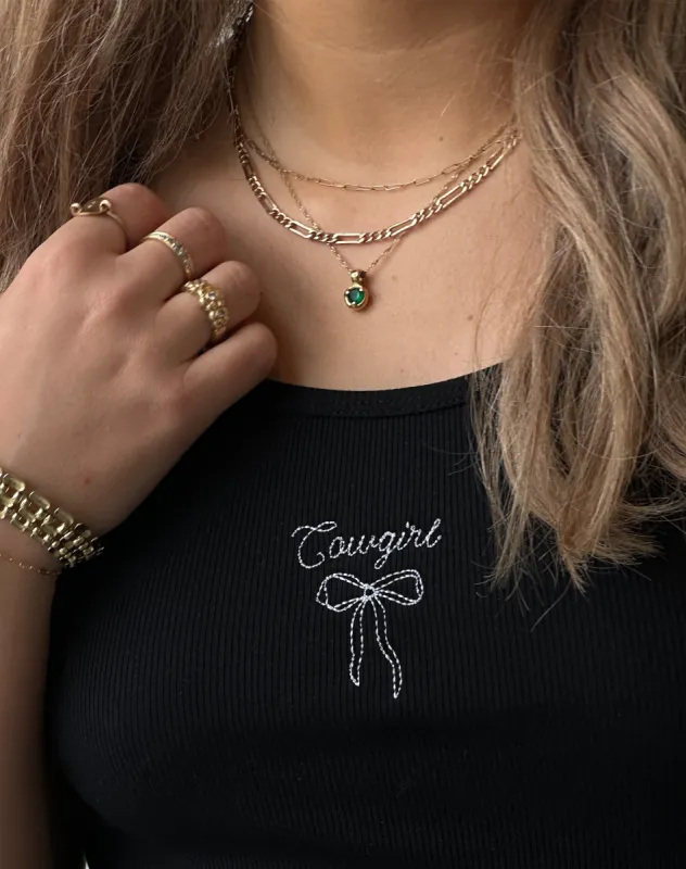 The Embroidered Cowgirl Ribbed Tank | Black sold by Brunette The Label