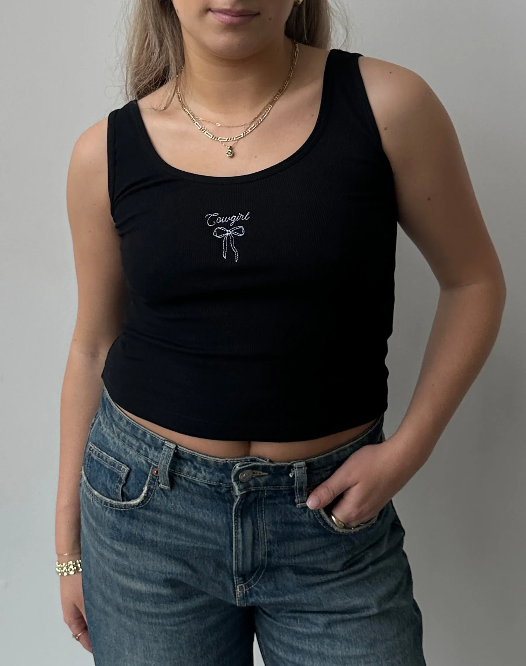The Embroidered Cowgirl Ribbed Tank | Black sold by Brunette The Label product image thumbnail 3
