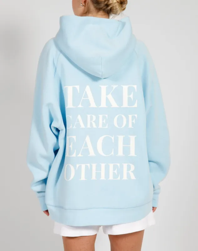 The "TAKE CARE" Not Your Boyfriend's Hoodie | Baby Blue sold by Brunette The Label