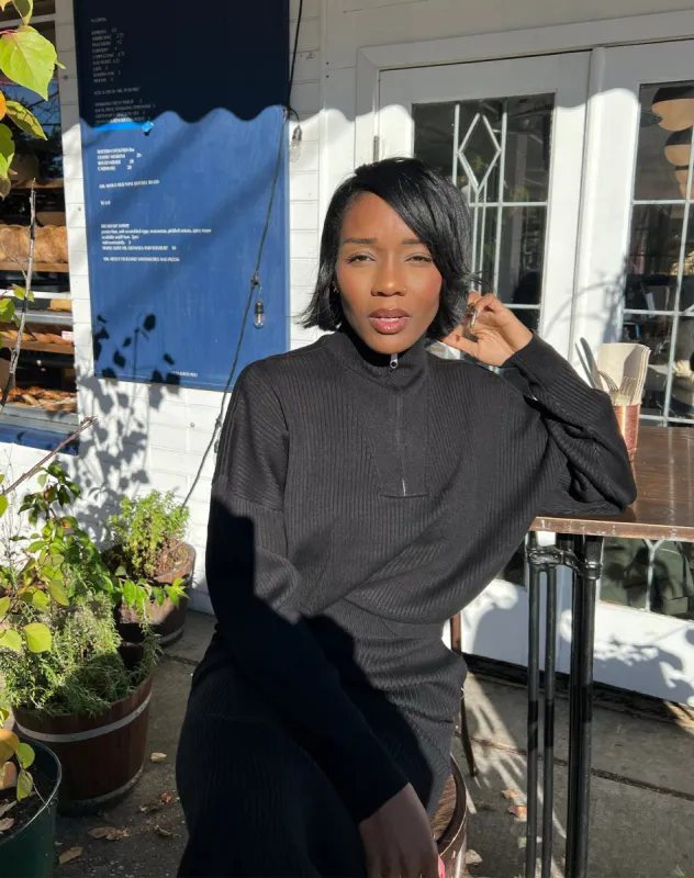 The Ribbed Knit Half-Zip Sweater | Black sold by Brunette The Label
