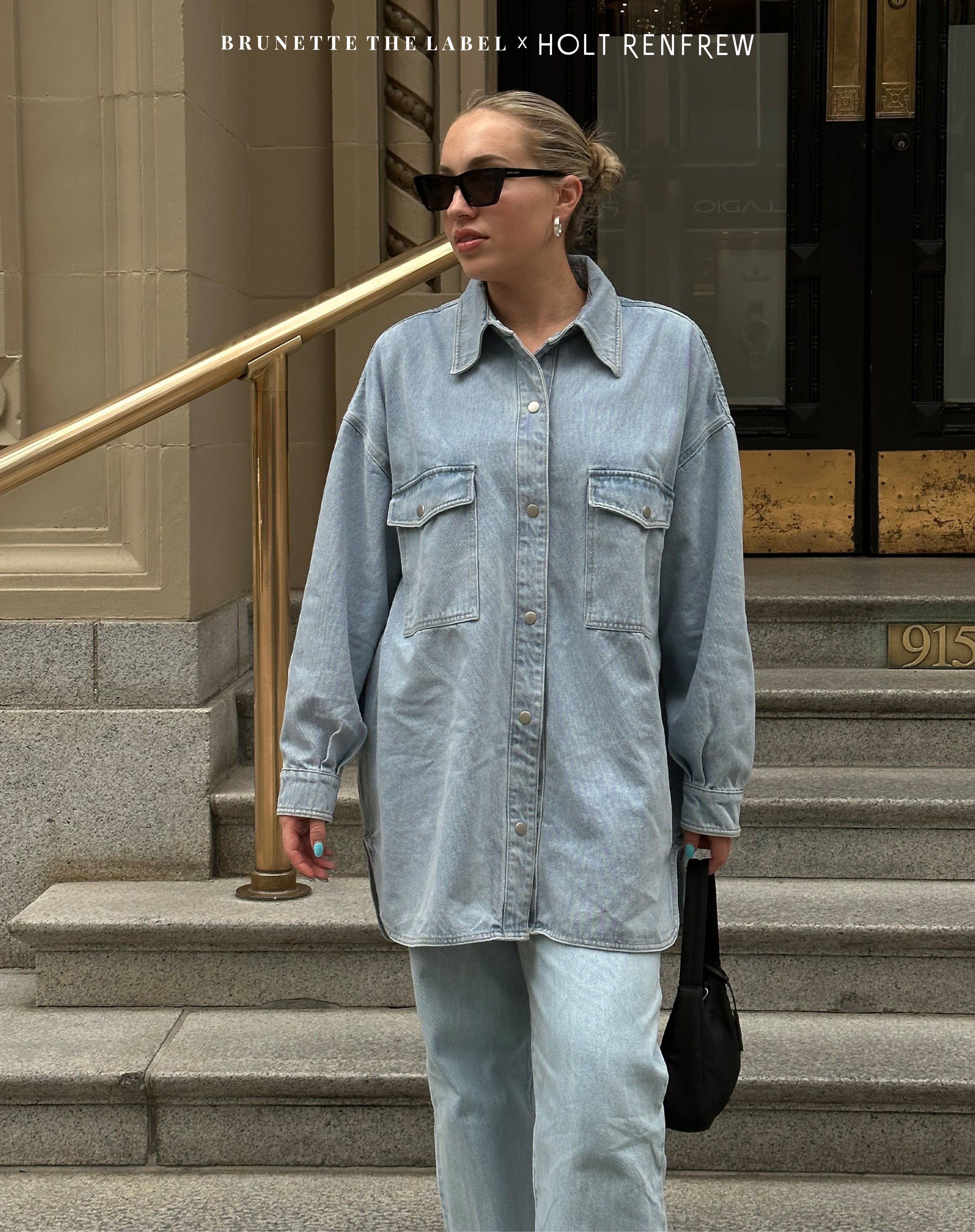 'Shania' Light Blue Denim Jacket | Holt Renfrew Pop Up sold by Brunette The Label