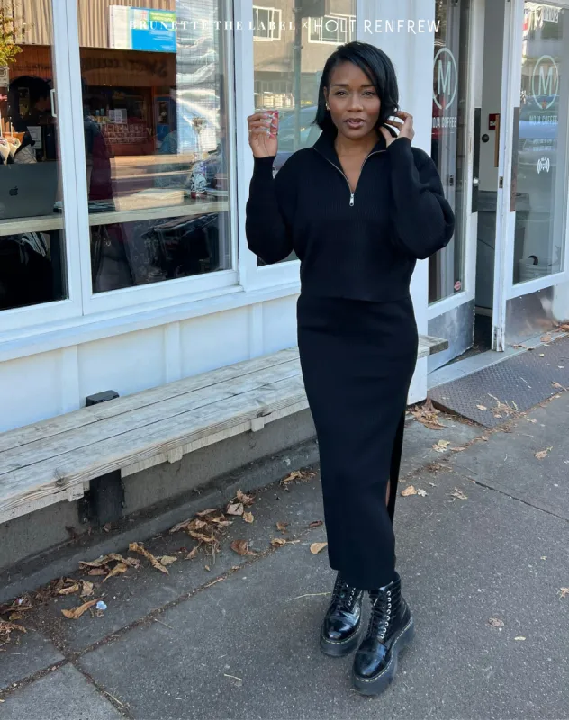 The 'Penelope' Ribbed Knit Maxi Skirt in Black | Holt Renfrew Pop Up sold by Brunette The Label