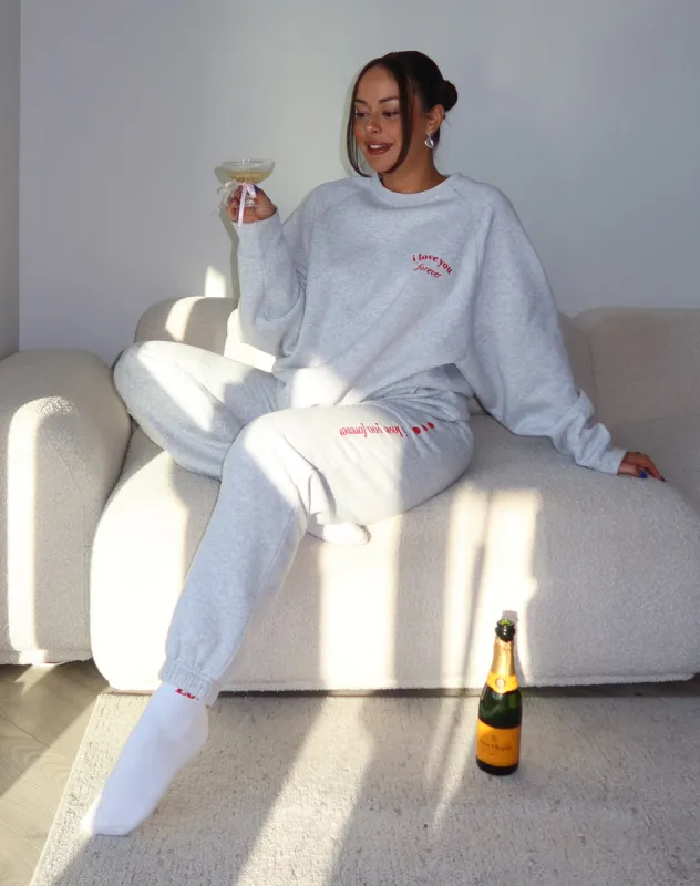 The "I LOVE YOU FOREVER" Not Your Boyfriend's Crew Neck Sweatshirt | Pebble Grey with Red sold by Brunette The Label