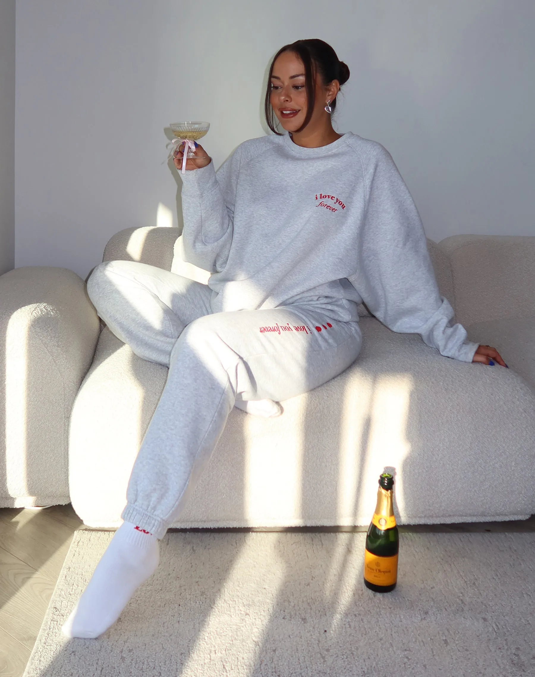 The "I LOVE YOU FOREVER" Not Your Boyfriend's Crew Neck Sweatshirt | Pebble Grey with Red sold by Brunette The Label