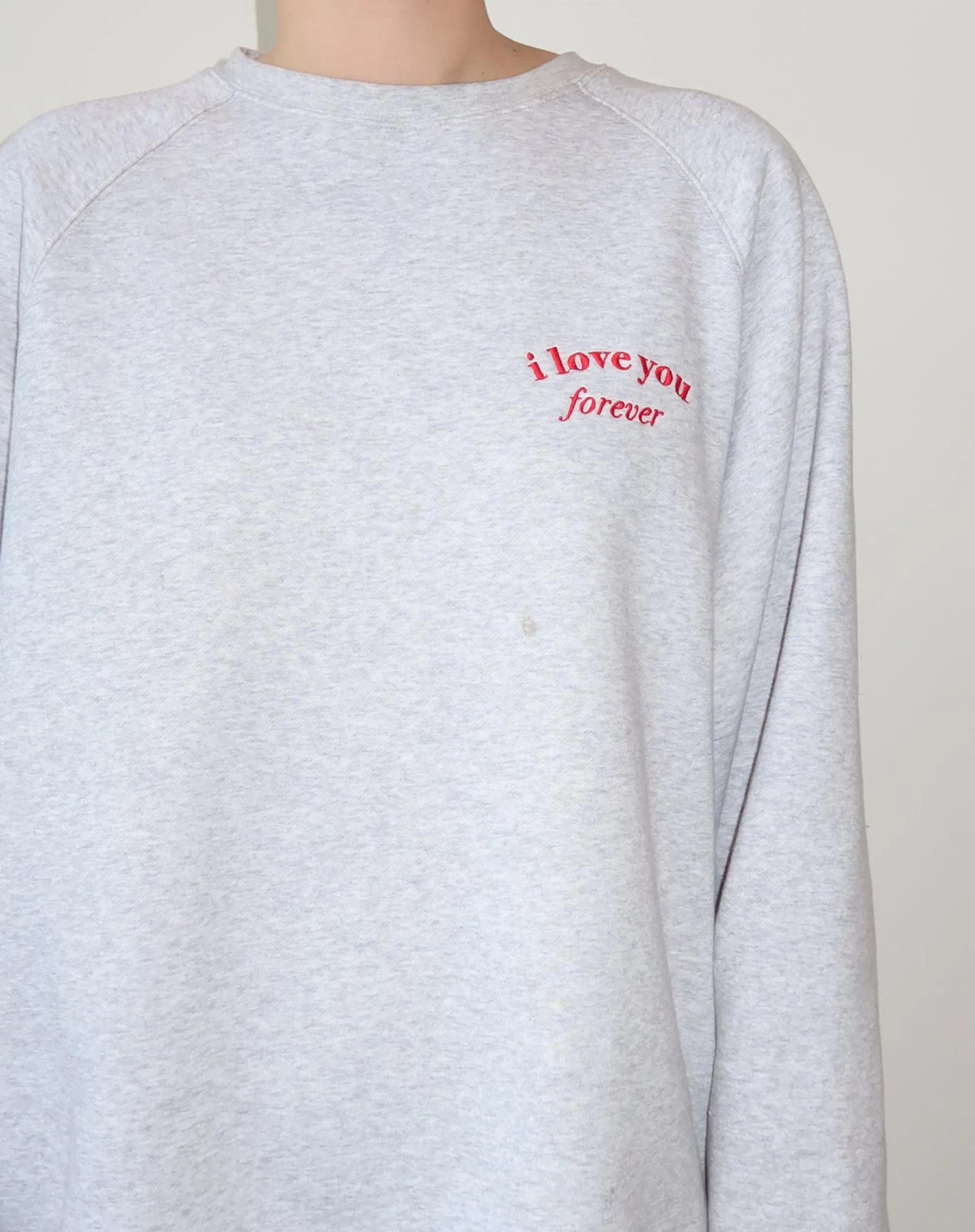 The "I LOVE YOU FOREVER" Not Your Boyfriend's Crew Neck Sweatshirt | Pebble Grey with Red sold by Brunette The Label product image thumbnail 2