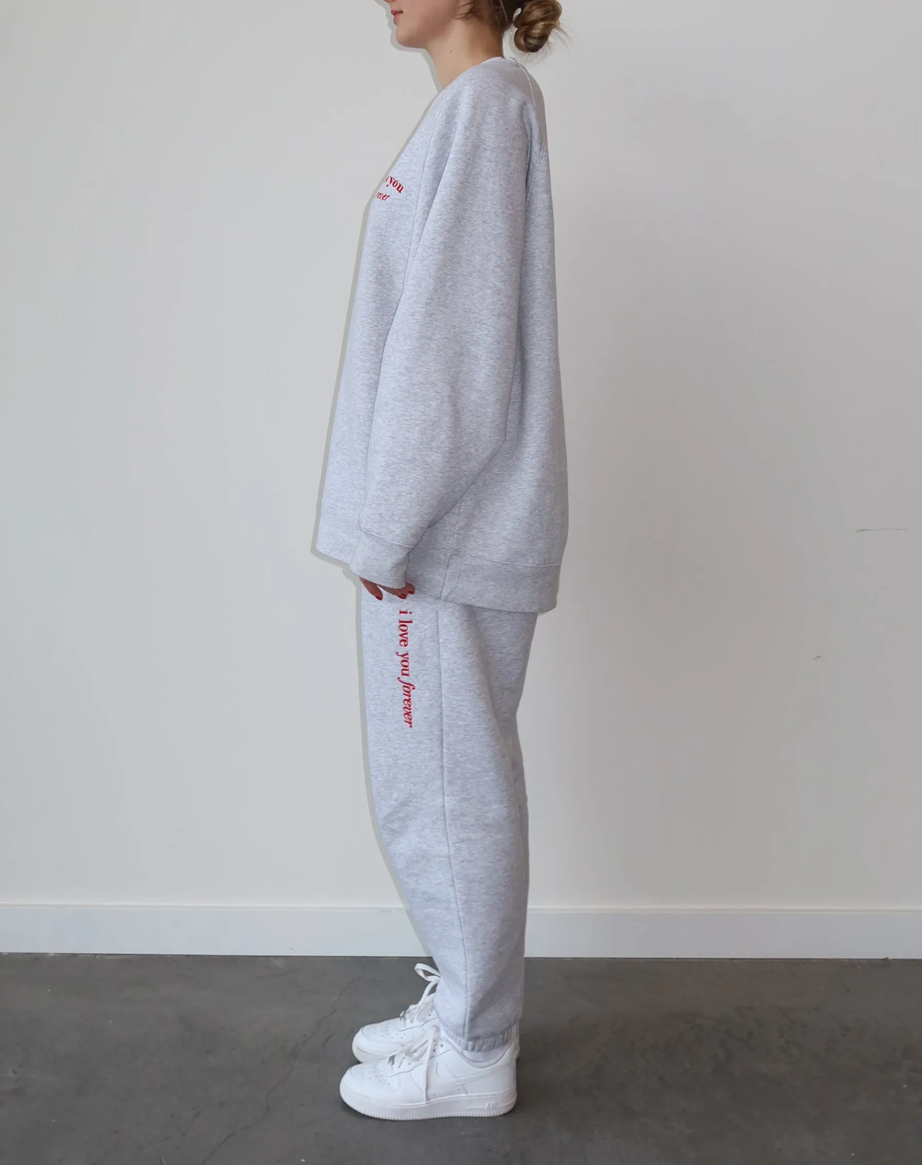 The "I LOVE YOU FOREVER" Not Your Boyfriend's Crew Neck Sweatshirt | Pebble Grey with Red sold by Brunette The Label product image thumbnail 4