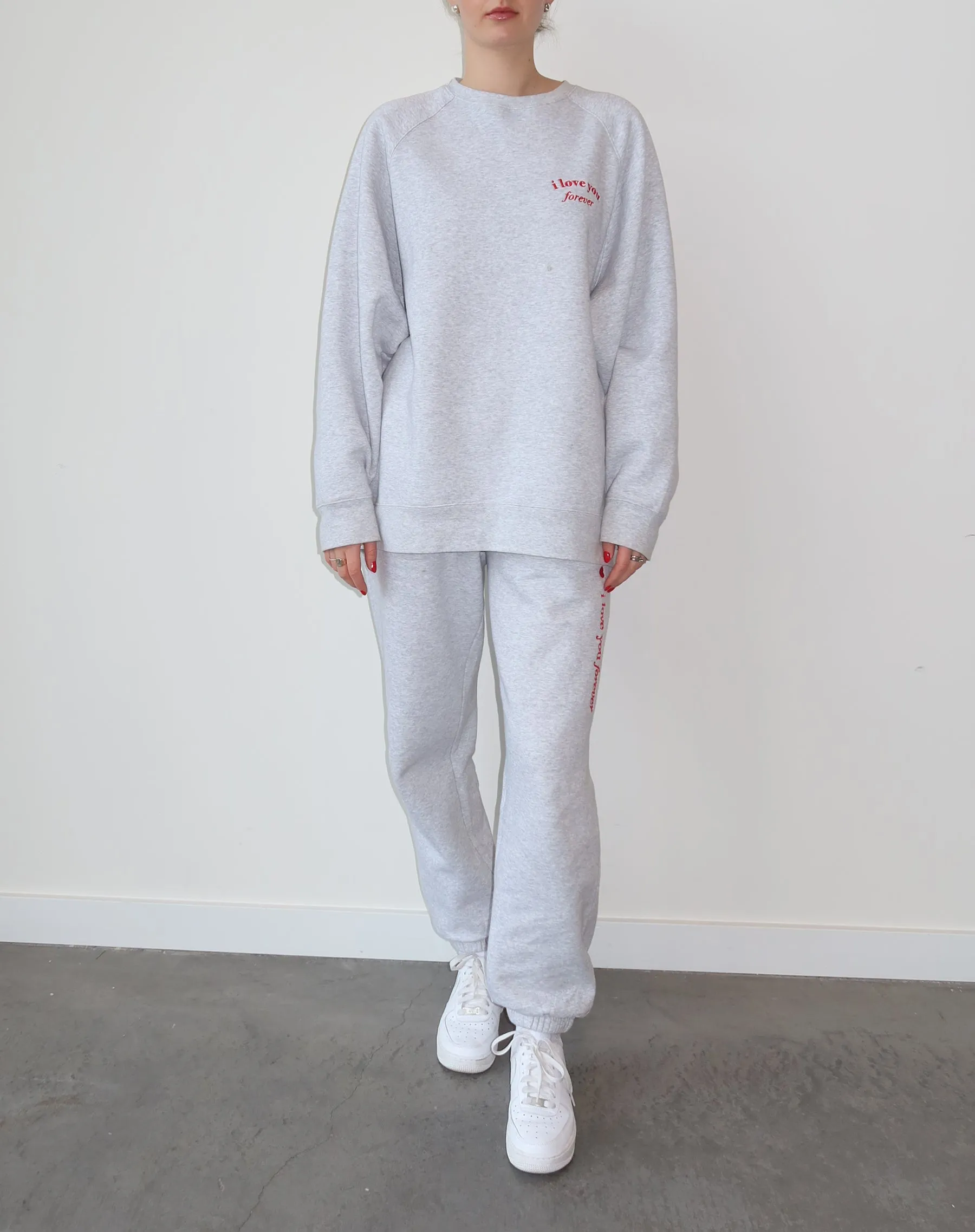 The "I LOVE YOU FOREVER" Not Your Boyfriend's Crew Neck Sweatshirt | Pebble Grey with Red sold by Brunette The Label product image thumbnail 3