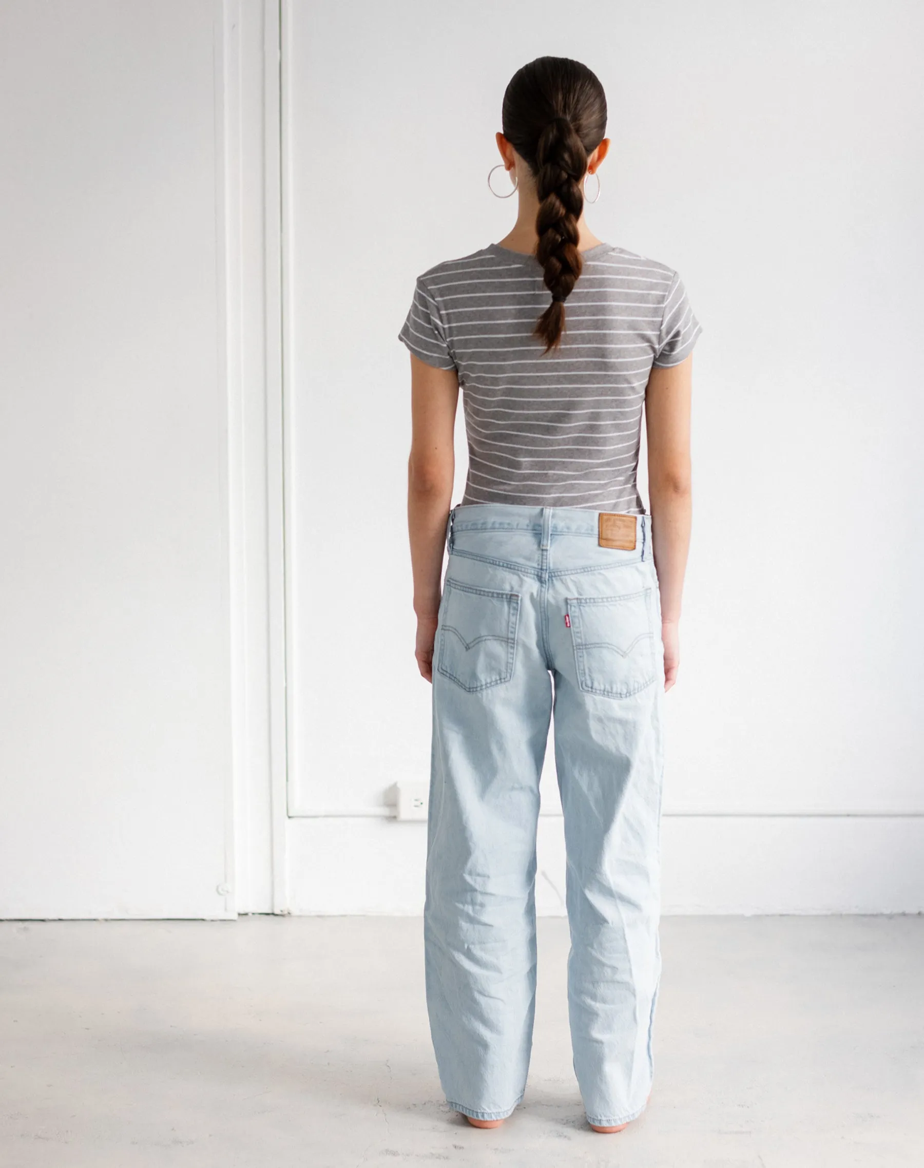 Ribbed Tee | Heather Grey & White Stripe sold by Brunette The Label product image thumbnail 4