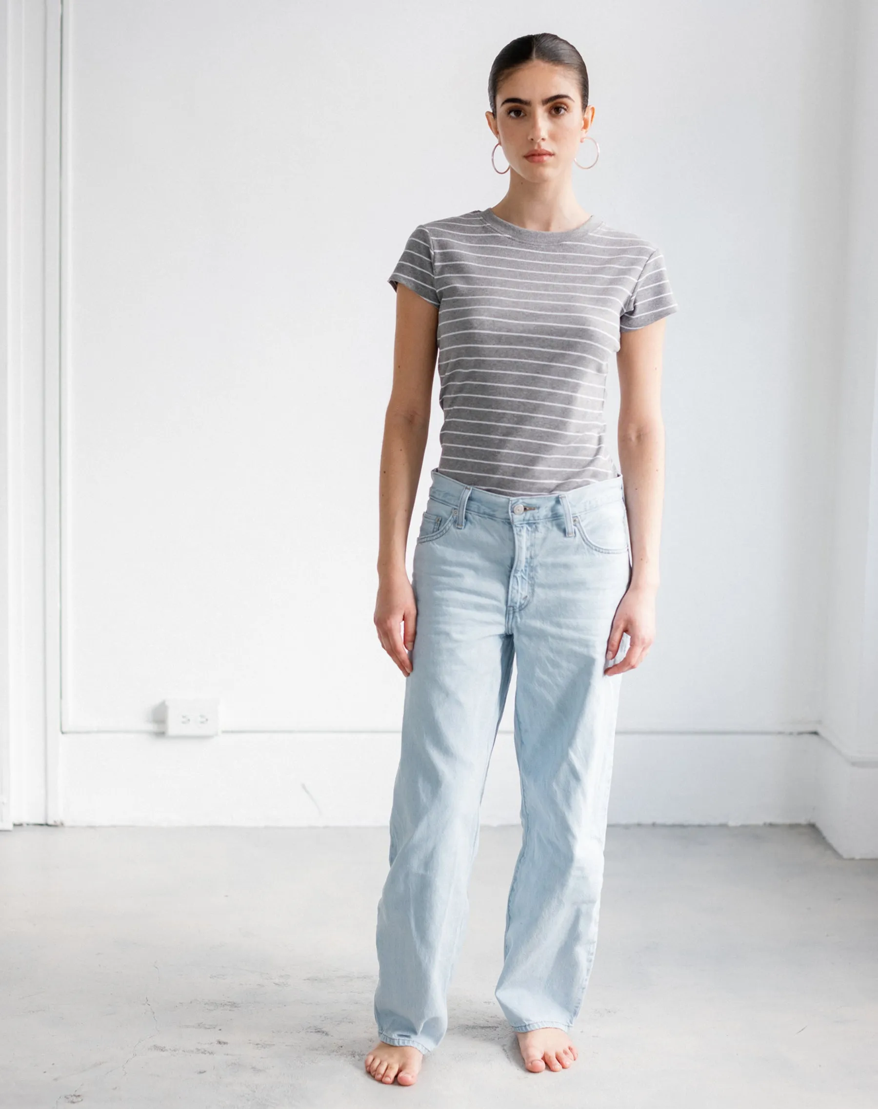 Ribbed Tee | Heather Grey & White Stripe sold by Brunette The Label product image thumbnail 2