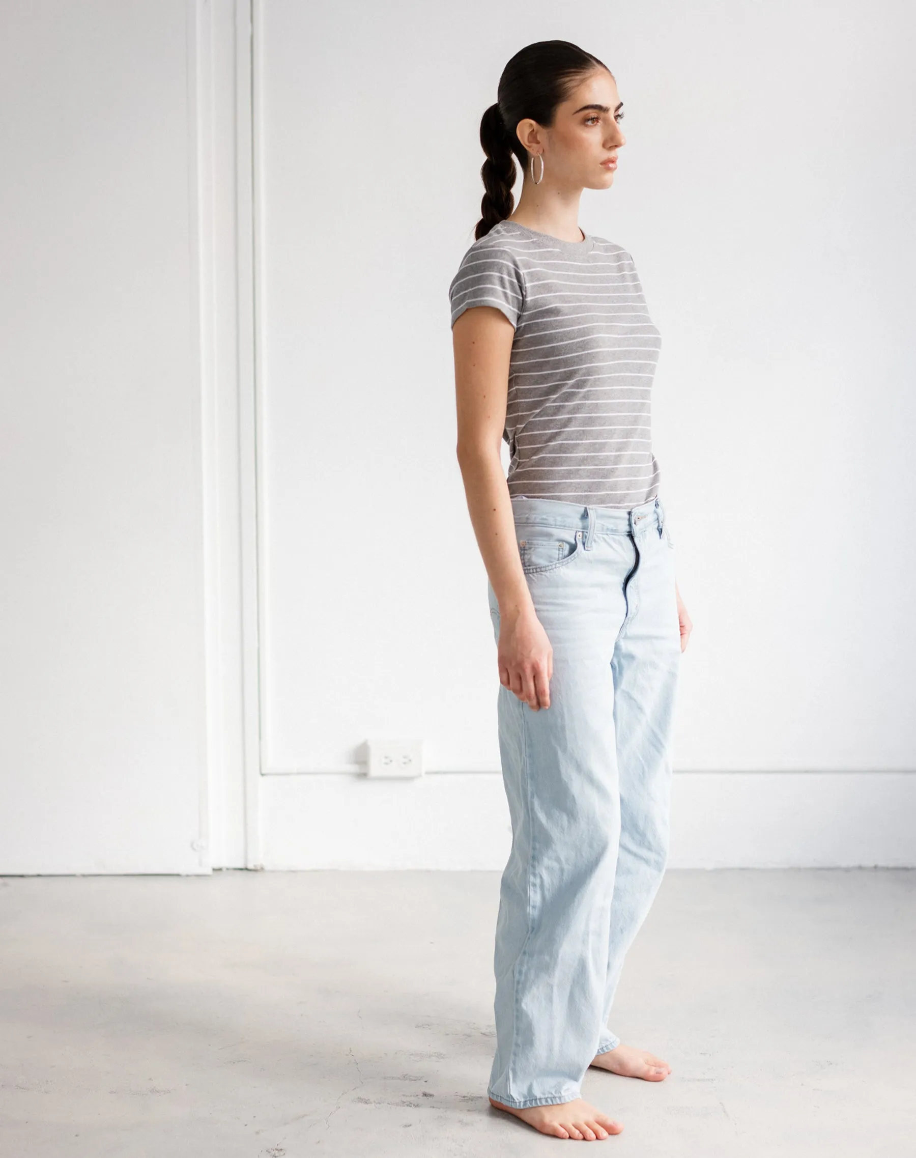Ribbed Tee | Heather Grey & White Stripe sold by Brunette The Label product image thumbnail 3