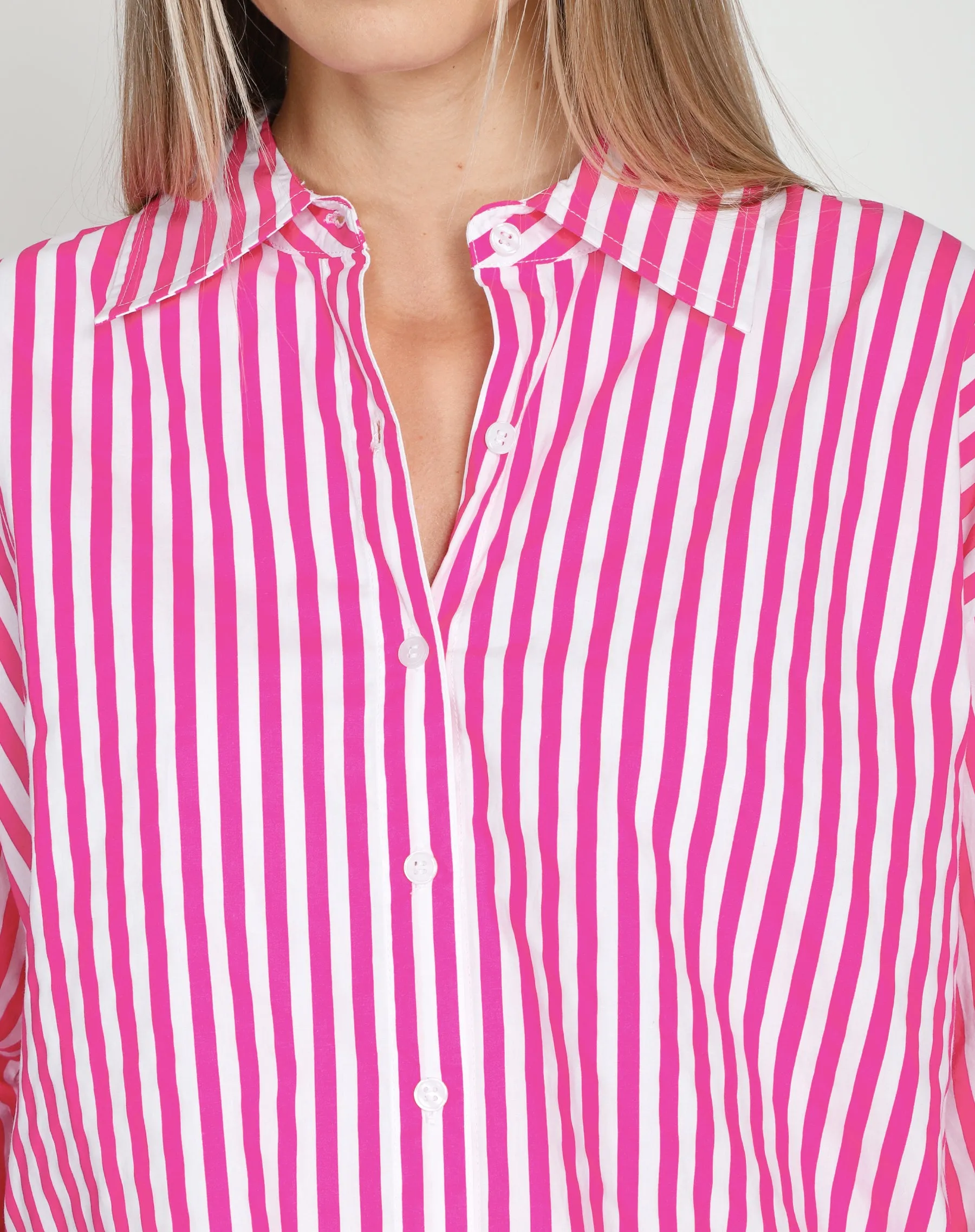 Striped Button Up Shirt | Fuchsia sold by Brunette The Label product image thumbnail 2
