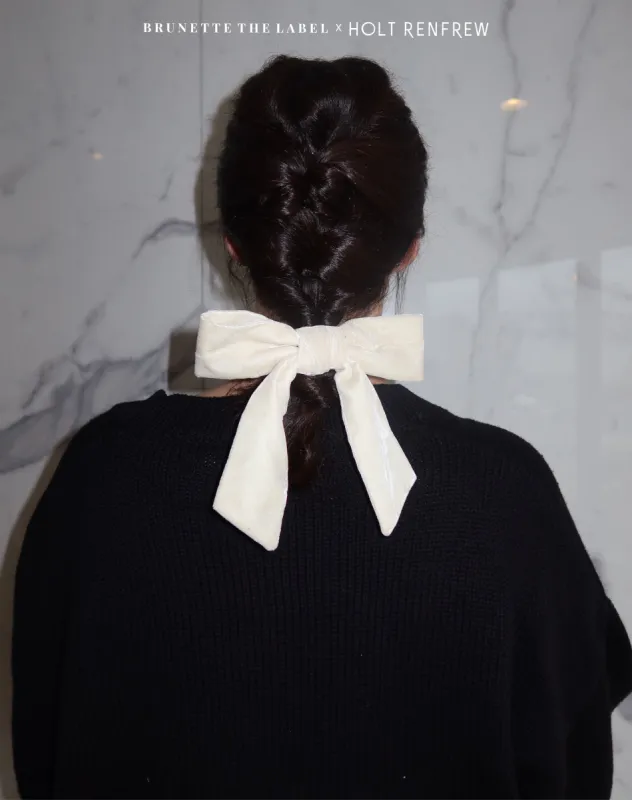 Oyster Velvet Hair Bow | Holt Renfrew Pop Up sold by Brunette The Label