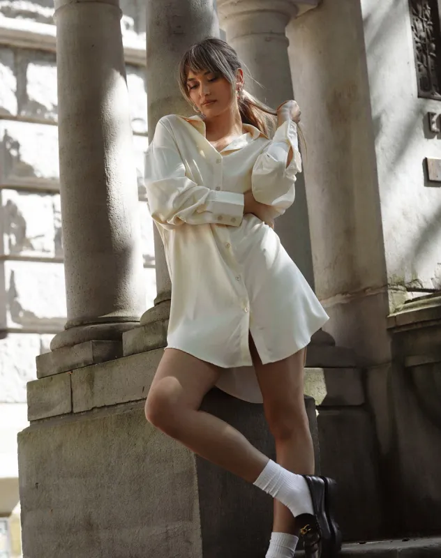 The "PATTI" Silk Button Up Dress | Almond Milk made by Brunette The Label