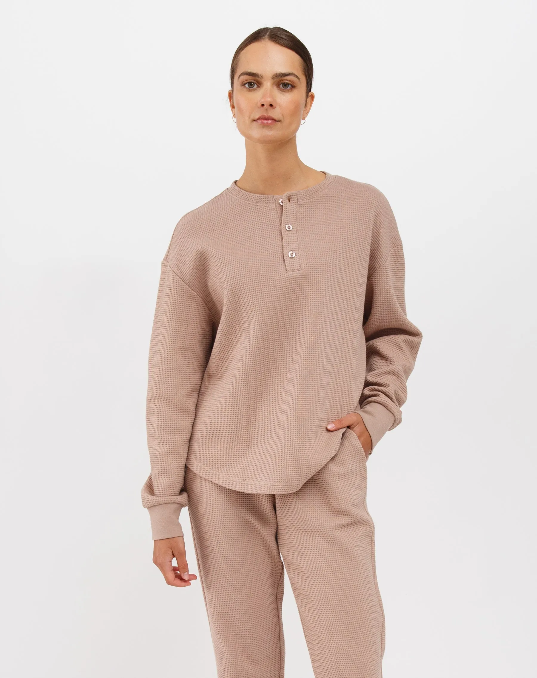 Waffle Henley sold by Brunette The Label product image thumbnail 2