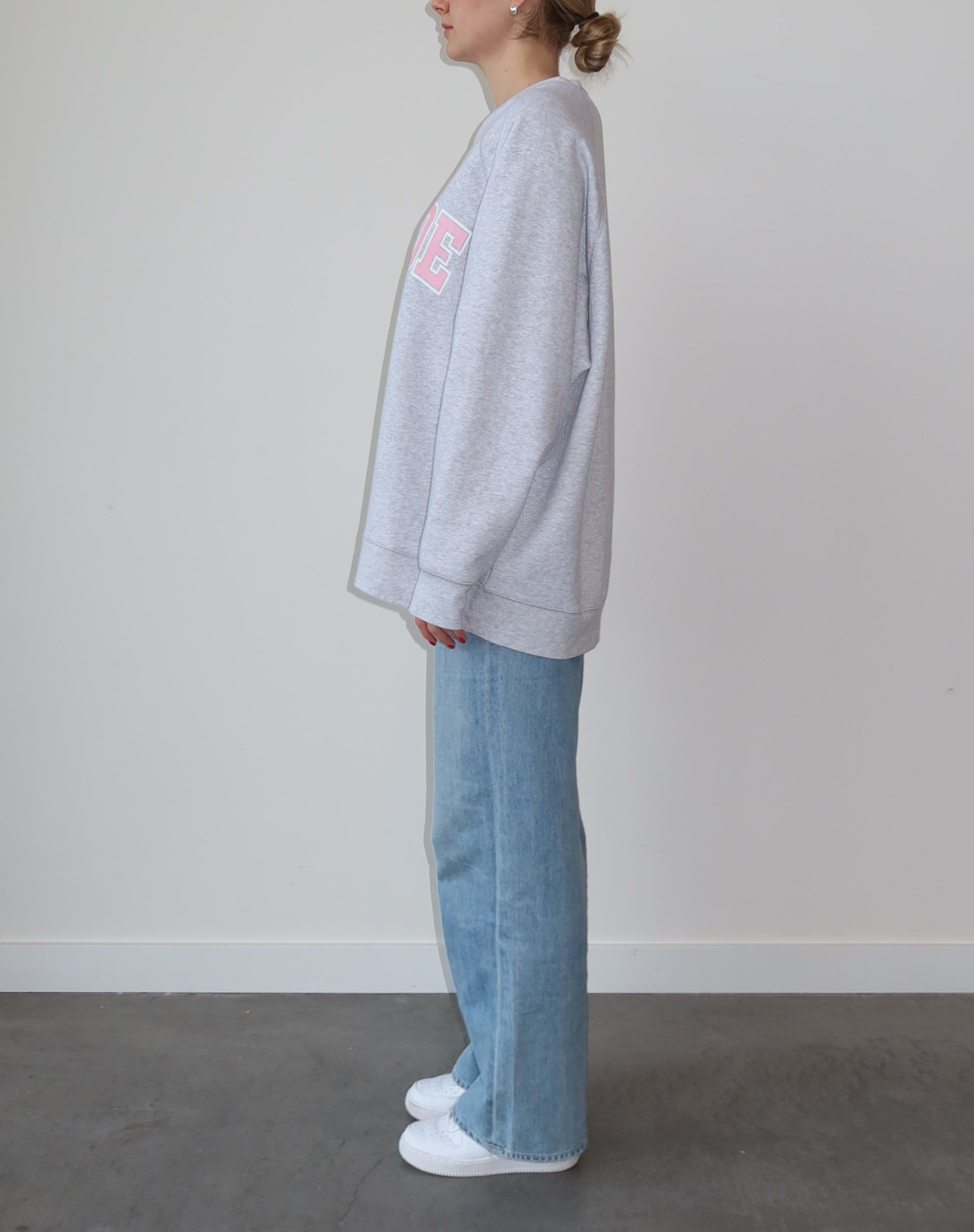 The "BLONDE" Not Your Boyfriend's Varsity Crew Neck Sweatshirt | Pebble Grey & Baby Pink sold by Brunette The Label product image thumbnail 4